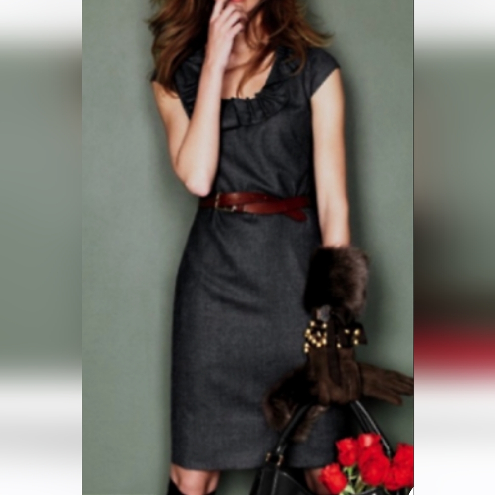 NWOT J. Crew Black Ribbon Ravine Cap-Sleeve Wool Dress Sz. 2